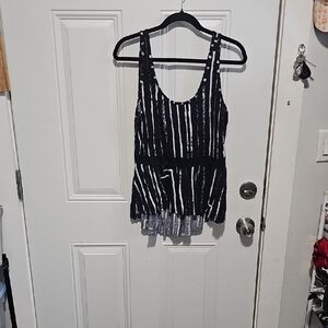 Seneca Rising Black & White Striped Peplum Tank Top